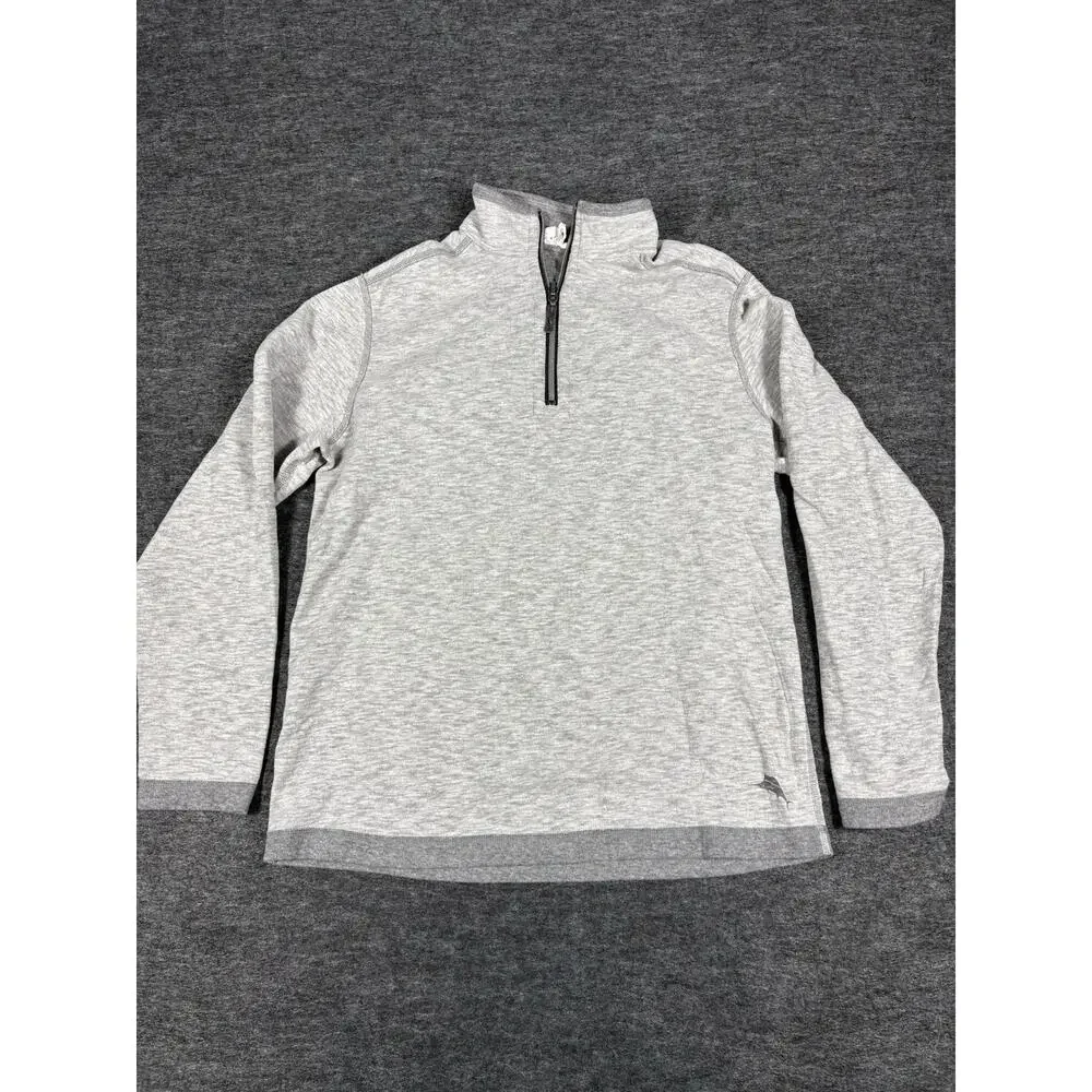 Tommy Bahama Sweater Gray Reversible 1/4 Zip Pullover Mens Size Small